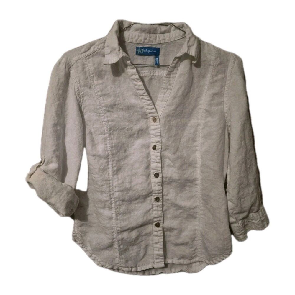 Fresh Produce XS Athlinn 100% Linen Top Coastal Beachy Vacation Resort